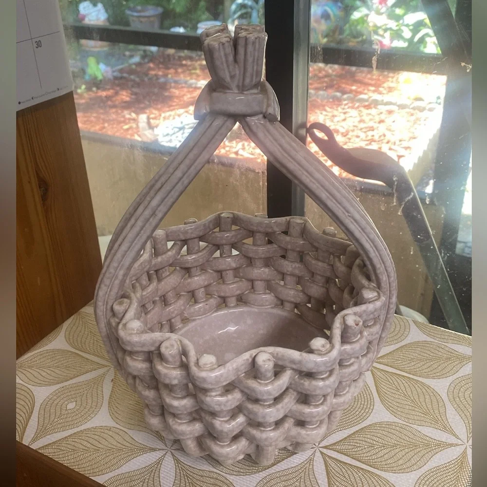 RARE FIND - Vintage Italian Porcelain Woven Basket with Braided Twisted Handle
